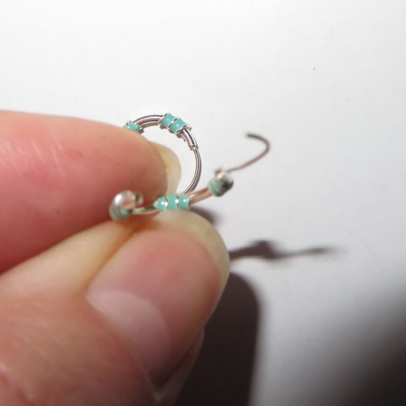 Sterling Silver Green Enamel Accents Hoops Huggies Earrings - Picture 9 of 12